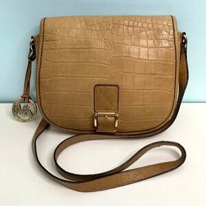 Michael Kors Crocodile Embossed Leather Saddle Bag